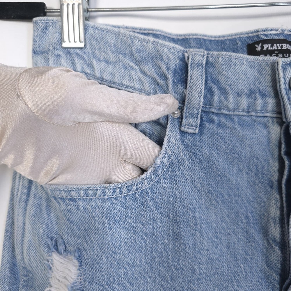 PLAYBOY Club Pacsun NWOT Jeans Women 26 Distressed Wide Leg Graphic Bunny Denim - Picture 12 of 13